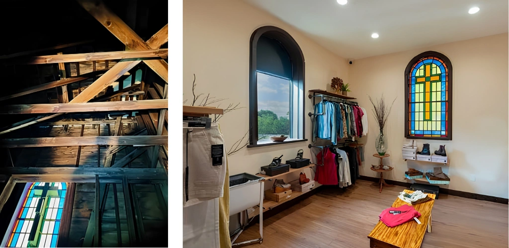 Faded Roots Boutique bell tower converted to sale room