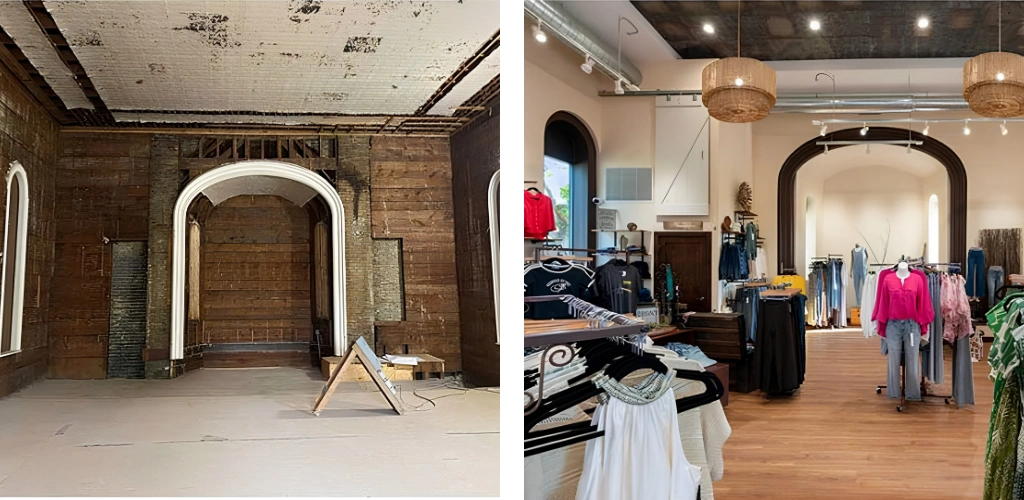 Faded Roots Boutique interior before and after