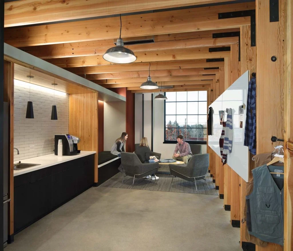 Duluth Trading Company - Employee zone with timber rafters