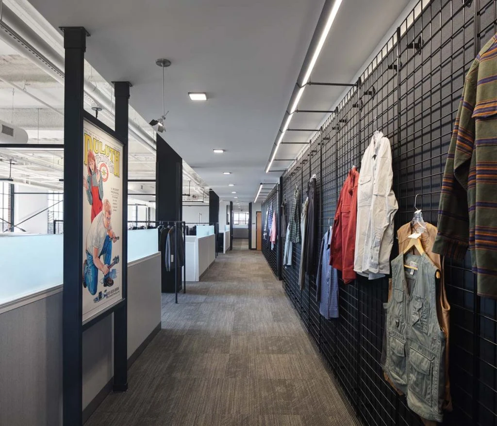 Duluth Trading Company - Hallway with product display wall