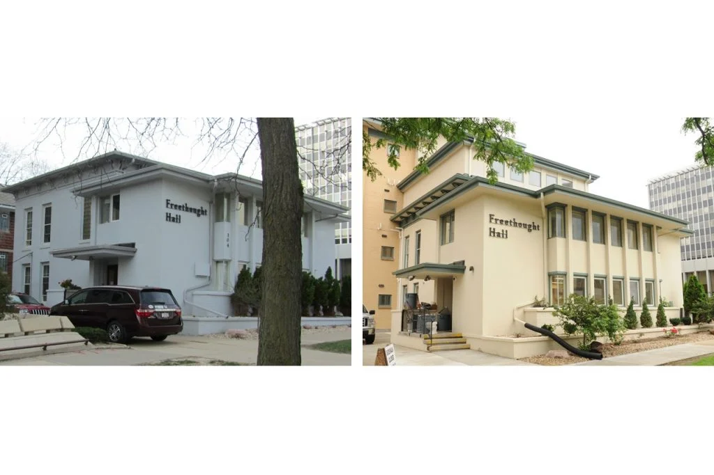 Freethought Hall - addition before after