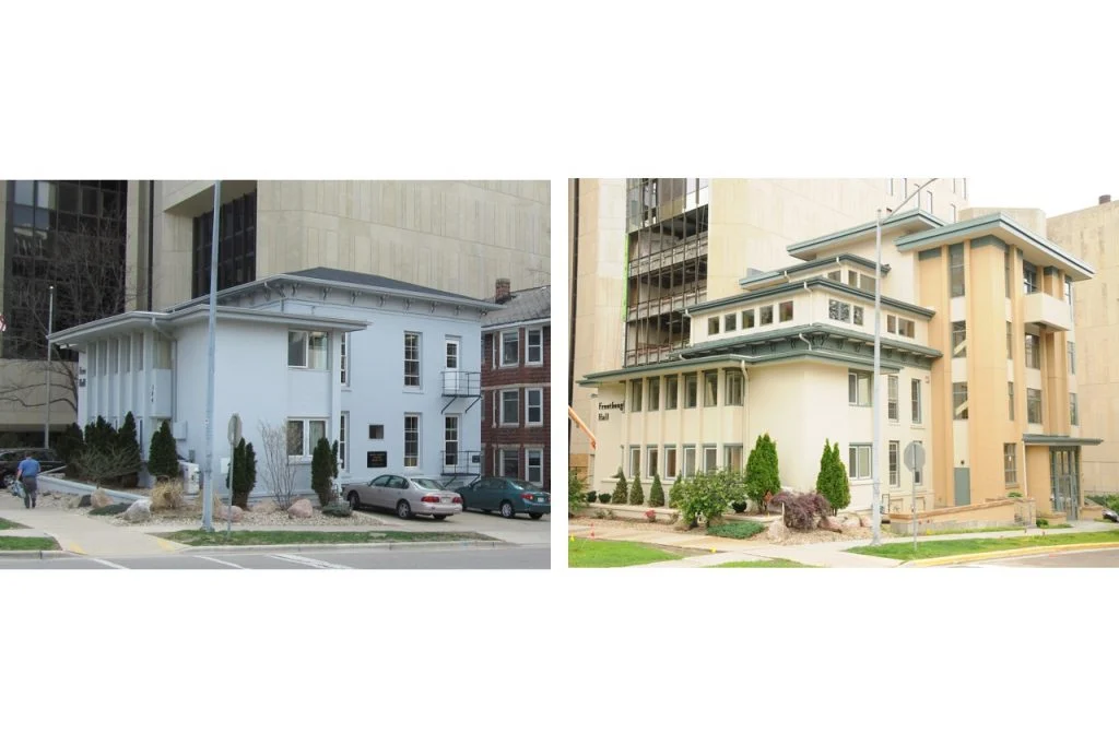 Freethought Hall - addition before after