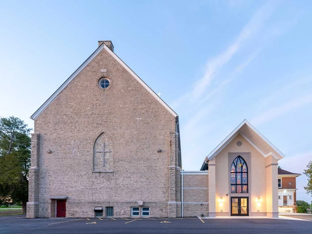 St. Joseph Catholic Church - The church wall was expertly bricked in once the stained glass was removed