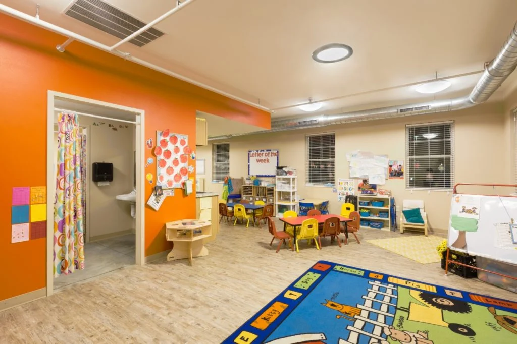Academy of Little Vikings childcare room with designated bathroom