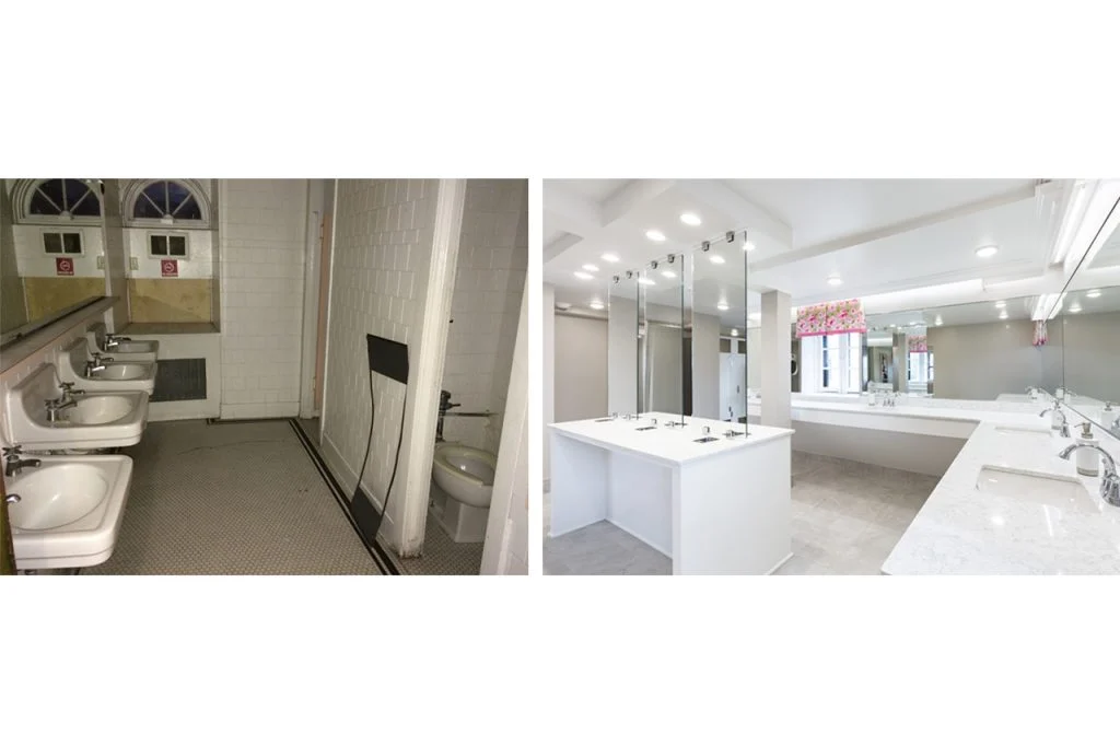 Alpha Xi Delta bathroom before and after