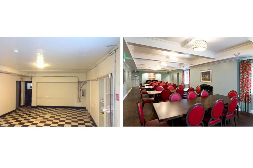 Alpha Xi Delta dining room before and after
