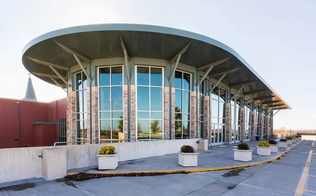 Blackhawk Church - Back view and second floor entry with curved design
