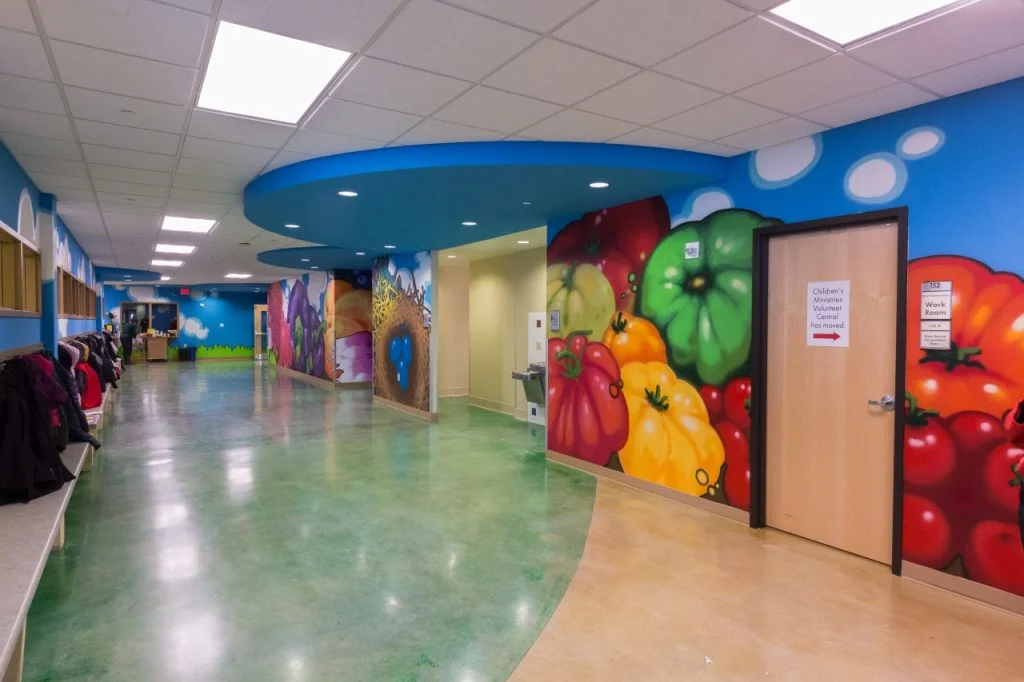 Blackhawk Church - Colorful children's ministry hallway