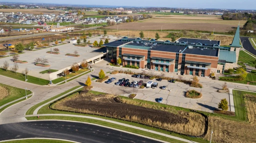 Blackhawk Church - Large parking structure with both covered and exposed stalls