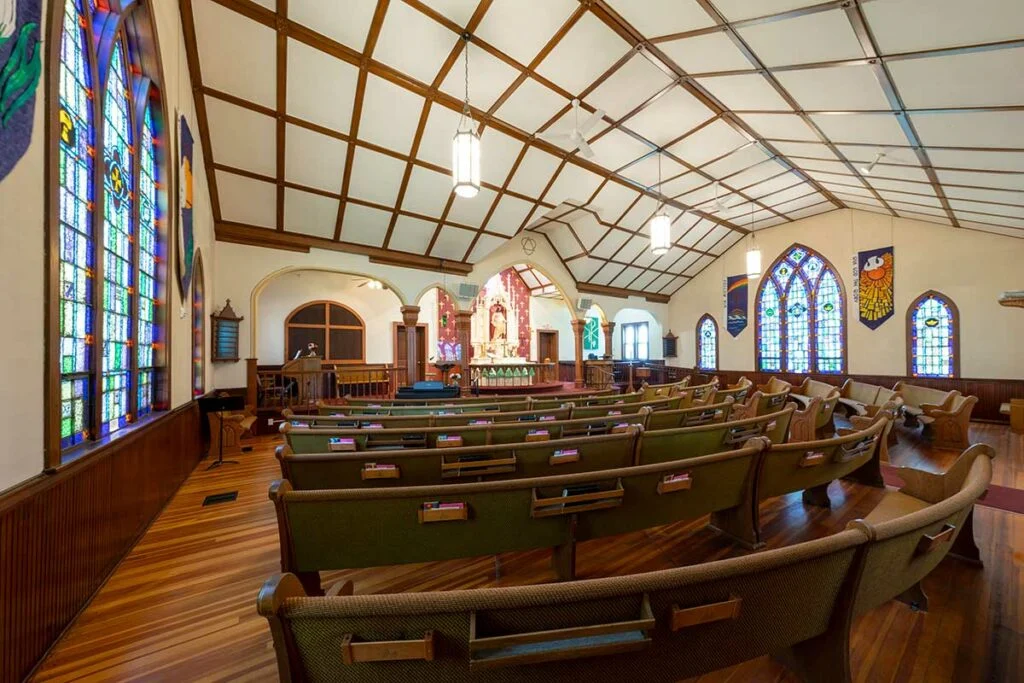 Burke Lutheran Church - The sanctuary includes the original pews