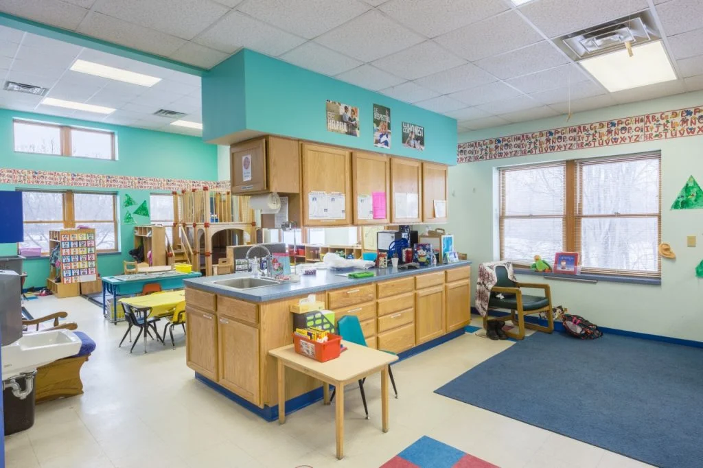 Campus for Kids - Peninsula provides counter and cabinet space for childcare space
