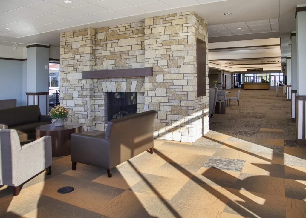 Door Creek Church - The carefully crafted stone fireplace