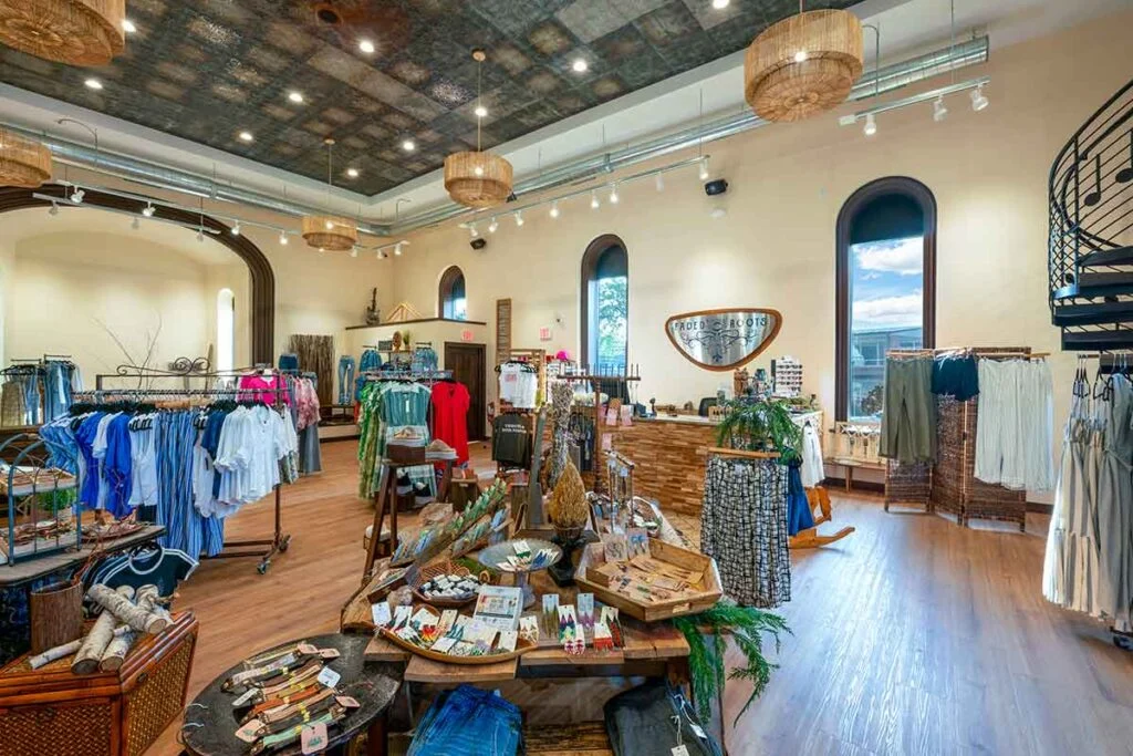 Faded Roots Boutique refinished tin ceiling