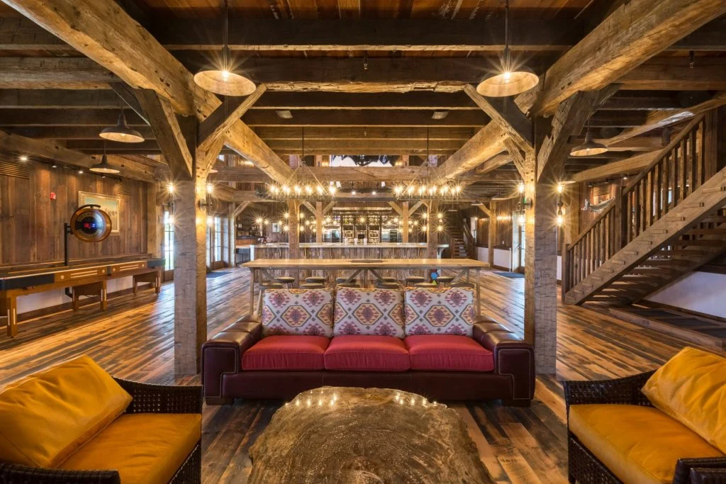 Harvest Haven Timber Frame Barn Fireside lounge