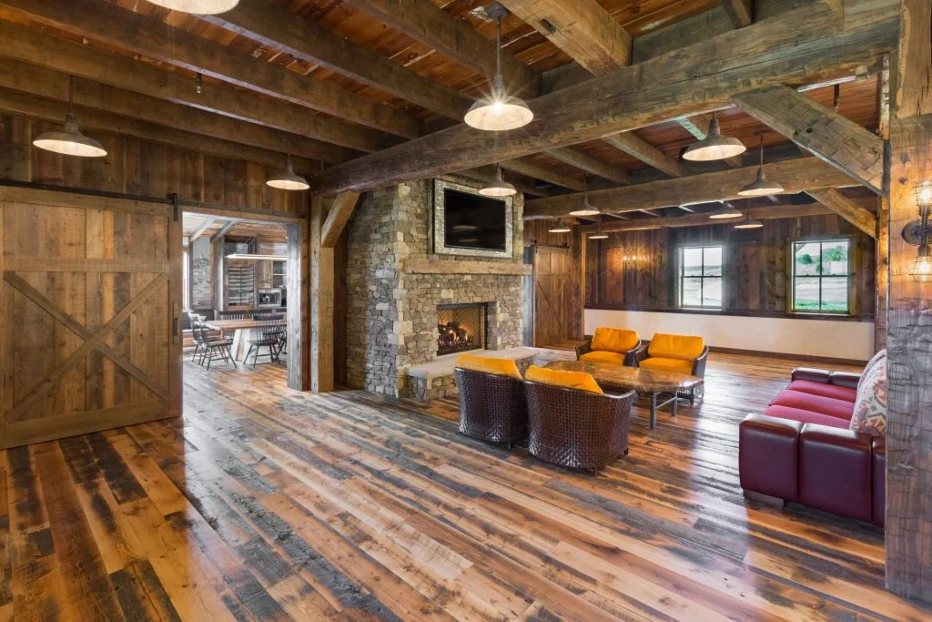 Harvest Haven Timber Frame Barn Fireside lounge