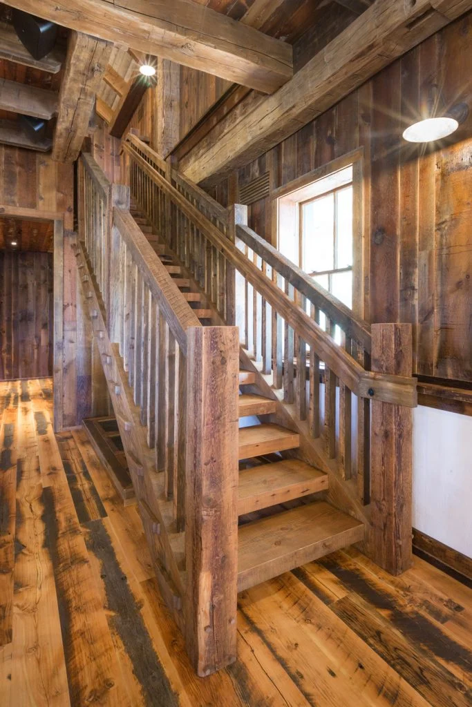 Harvest Haven Timber Frame Barn Staircase to the loft