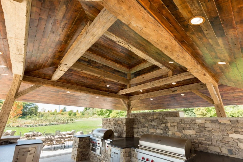 Harvest Haven Timber Frame Barn Timber frame covered outdoor kitchen