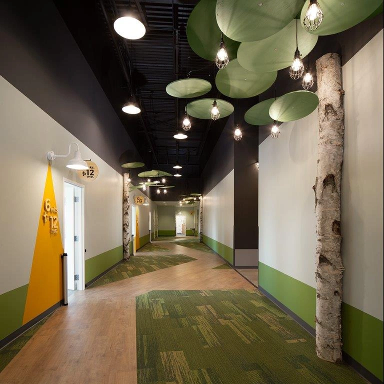 Heartland Church - Hallway to classrooms, outdoor design theme