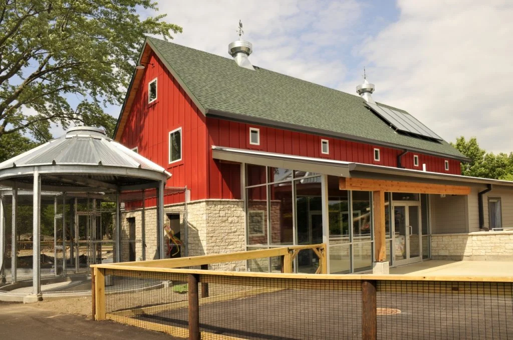 Henry Vilas Zoo Children’s Barn and Train Depot - Round aviaries,, cupolas and solar panels