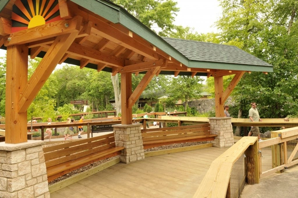 Henry Vilas Zoo Children’s Barn and Train Depot - Timber beams and stone columns