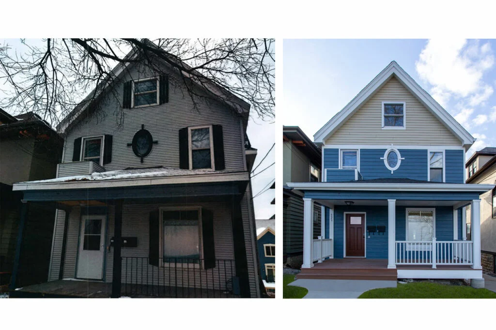 Housing with new siding Off-campus housing remodel