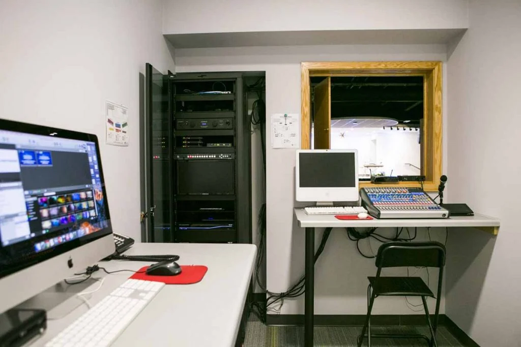 Lighthouse Church & Christian School - Audio visual room overlooks multipurpose space