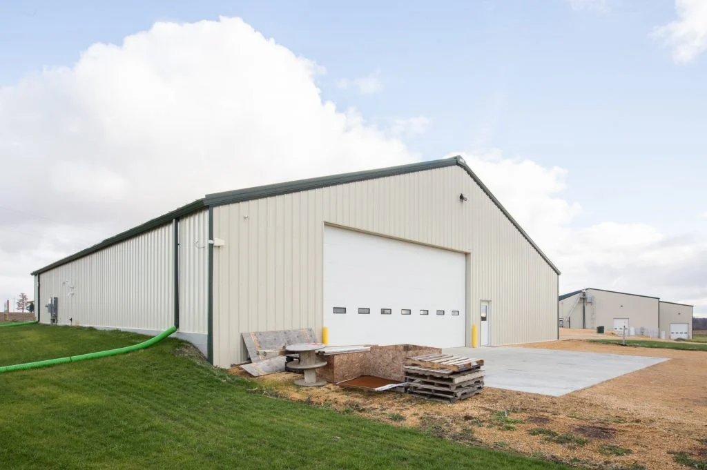 Midwestern BioAg Shop with large overhead door