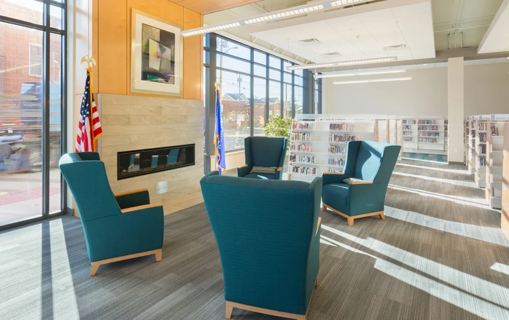 Platteville Public Library Fireside seating area