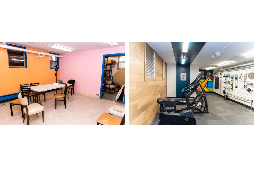 Wil-Mar Neighborhood Center - Classroom before and new exercise room after