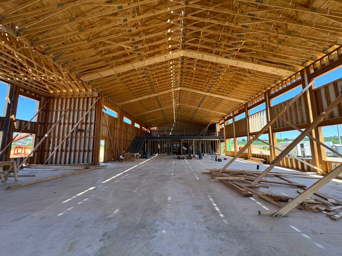 wood framing of long building